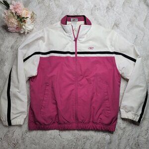 Vtg Reebok White Pink Full Zip Long Sleeve Windbreaker Jacket Size M‎